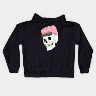 a skull with a pink civil war cap. Kids Hoodie